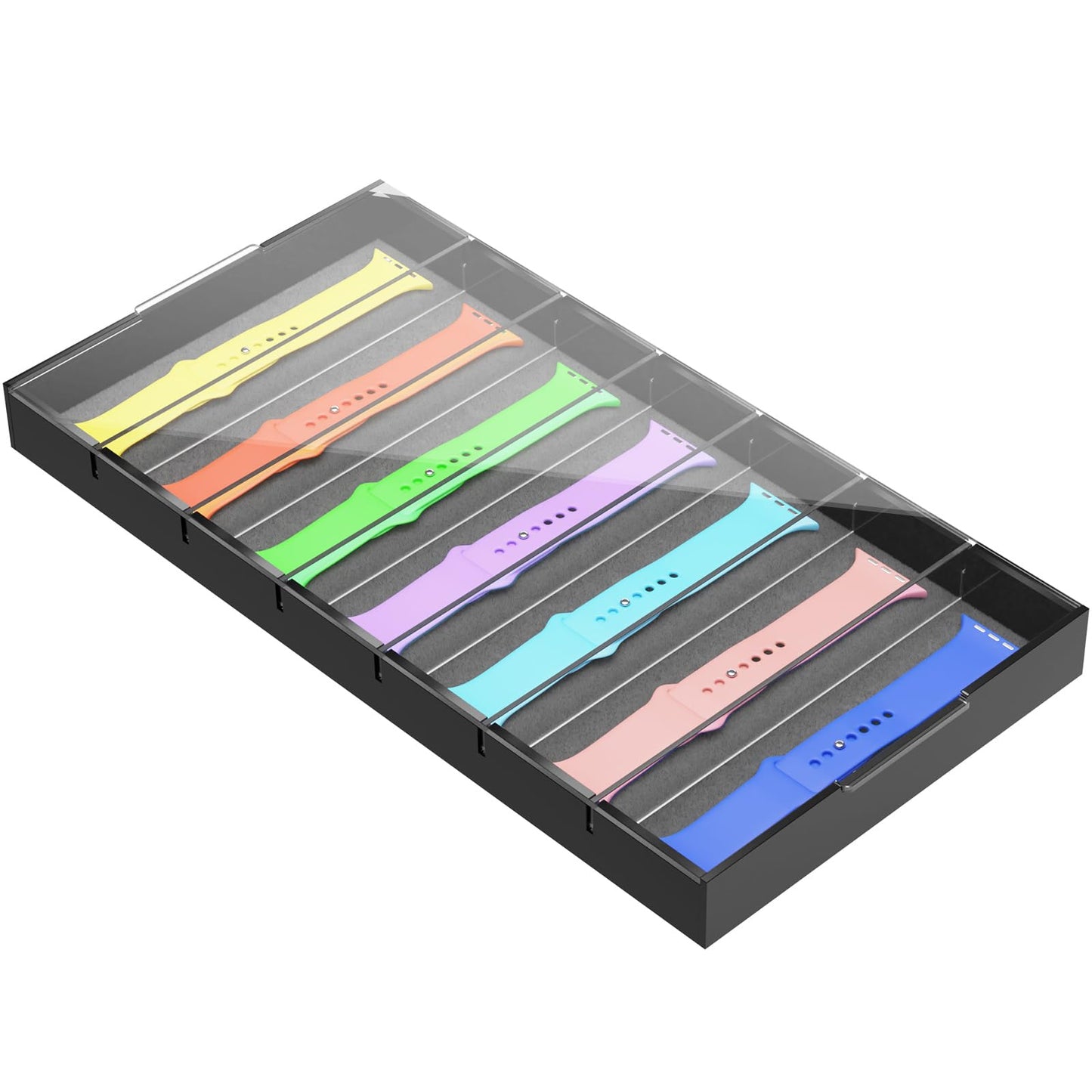 7 Slots Acrylic Watch Band Organizer CaseDustproof Watch Band Display Case Watch Band Storage Box with Acrylic Top LidCompatible with Apple Watch BandsSmart Watch Bands Accessories Display
