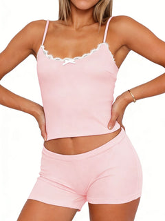 Contrast Trim Cami and Shorts Set