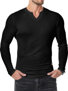 Cross-border Amazon New Foreign Trade Autumn And Winter Men's V-neck Pit T-shirt Solid Color Casual Fashion Men's Long Sleeve