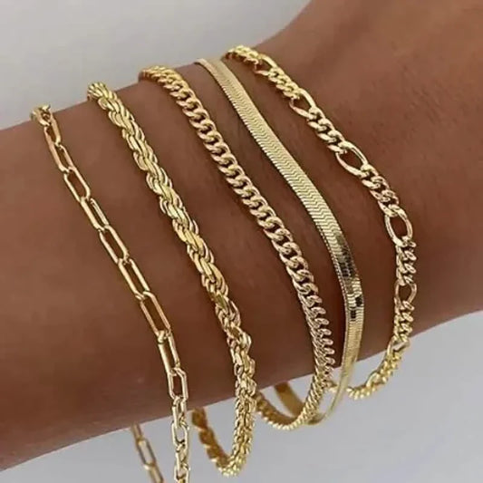 5-Piece: Elegant Multi-Layered Chain Bracelet Set