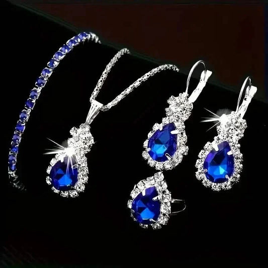 5-Piece Set: Stylish Jewelry Set for Women, Pair of Earrings, Necklace, Ring and Bracelet Adorned with Glass Accents