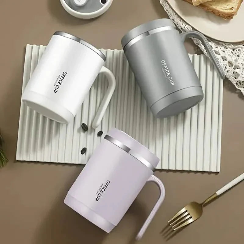 500ml Water Cup with Cover Sealing Silicone Ring Double-layer Leak-proof Drink Water Handle Stainless Coffee Insulated Cup