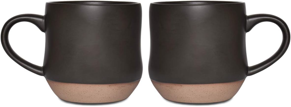 Bosmarlin Large Stoneware Speckled Coffee Mugs Set of 2, Big Tea Cup, 17 Oz, Dishwasher and Microwave Safe