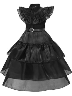Black Costume Dress for Girls - Halloween Cosplay Outfit with Accessories - Ages 4-12