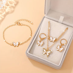 Temu's Best-Selling Double-Layer Stacked Oil-Dropping Butterfly Necklace, Fashionable And Simple Bracelet And Earrings Set Jewelry For Women