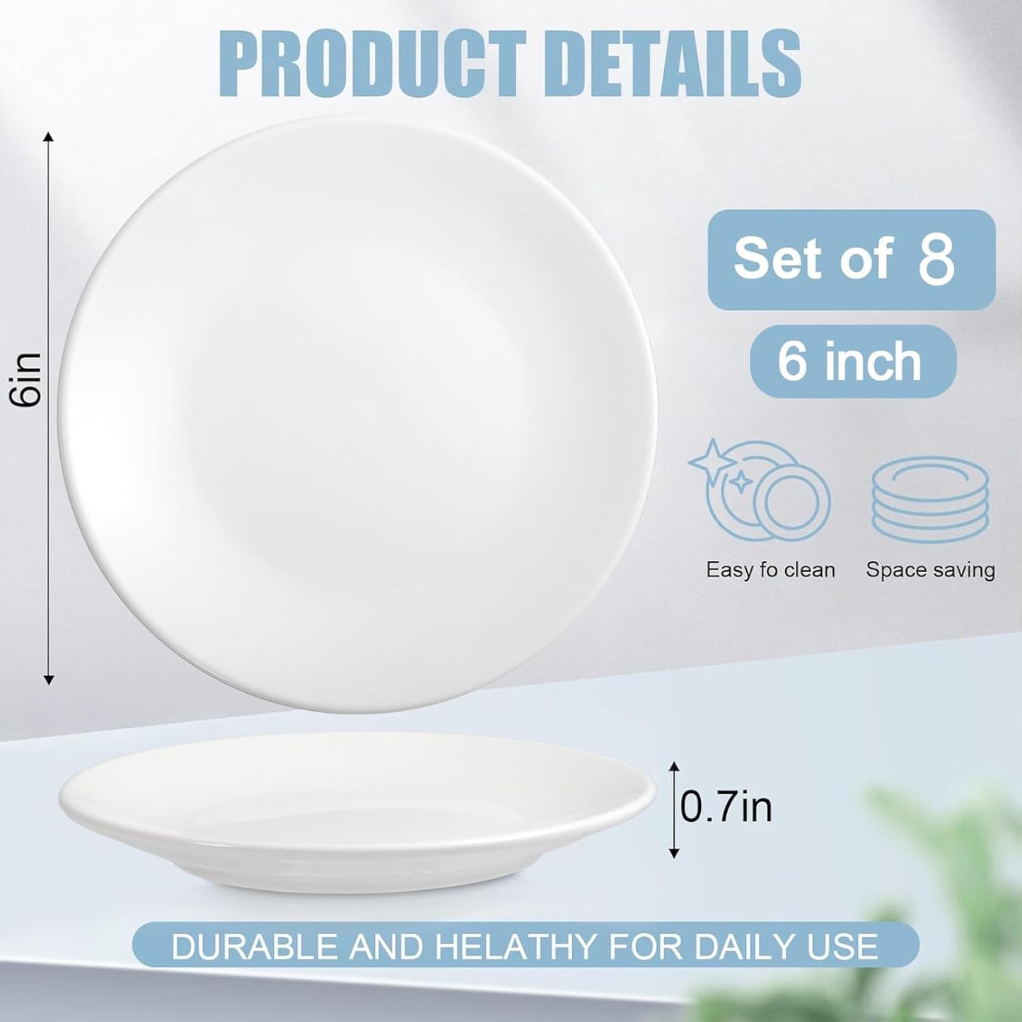 8 Pcs Porcelain Dessert Plates,6 inch White Appetizer Plates,Round Small White Plates,Small Plates for Appetizers,Ceramic Dessert Plate for Cake Snacks,Microwave Oven and Dishwasher Safe