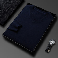 Mens Casual Slim-fit V-neck Solid-color Bottoming Top