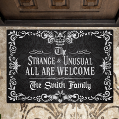Personalized Gothic Doormat - Halloween Gift Idea For Family - The Strange & Unusual All Are Welcome