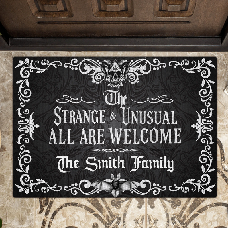 Personalized Gothic Doormat - Halloween Gift Idea For Family - The Strange & Unusual All Are Welcome