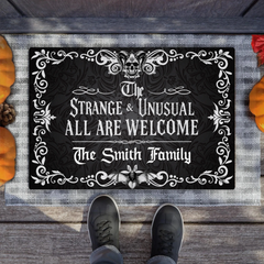 Personalized Gothic Doormat - Halloween Gift Idea For Family - The Strange & Unusual All Are Welcome