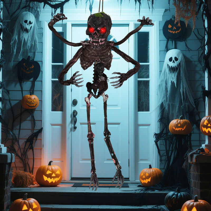 6 Feet Animated Halloween Decoration with 4 Arms Red LED-lit Eyes & Spooky Sounds