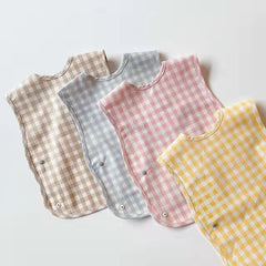 Fashion Plaid Waterproof Cotton Bib for Infants and Kids