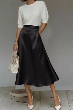 Satin A-Line Midi Skirt