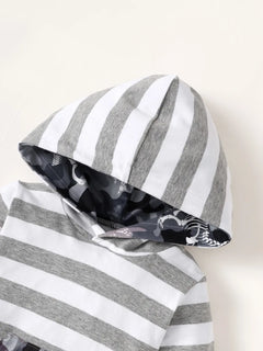 Children's Striped Hooded Bodysuit and Camouflage Pants Set