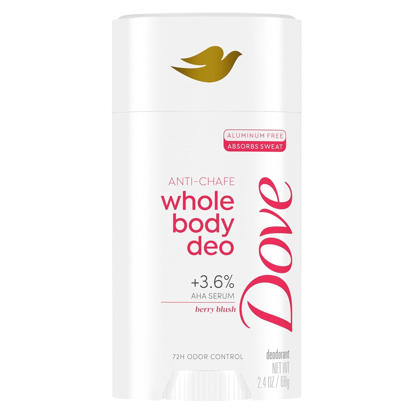 Dove Whole Body Deo Aluminum Free Anti-Chafe Deodorant Stick for Women Berry Blush 2.4 oz