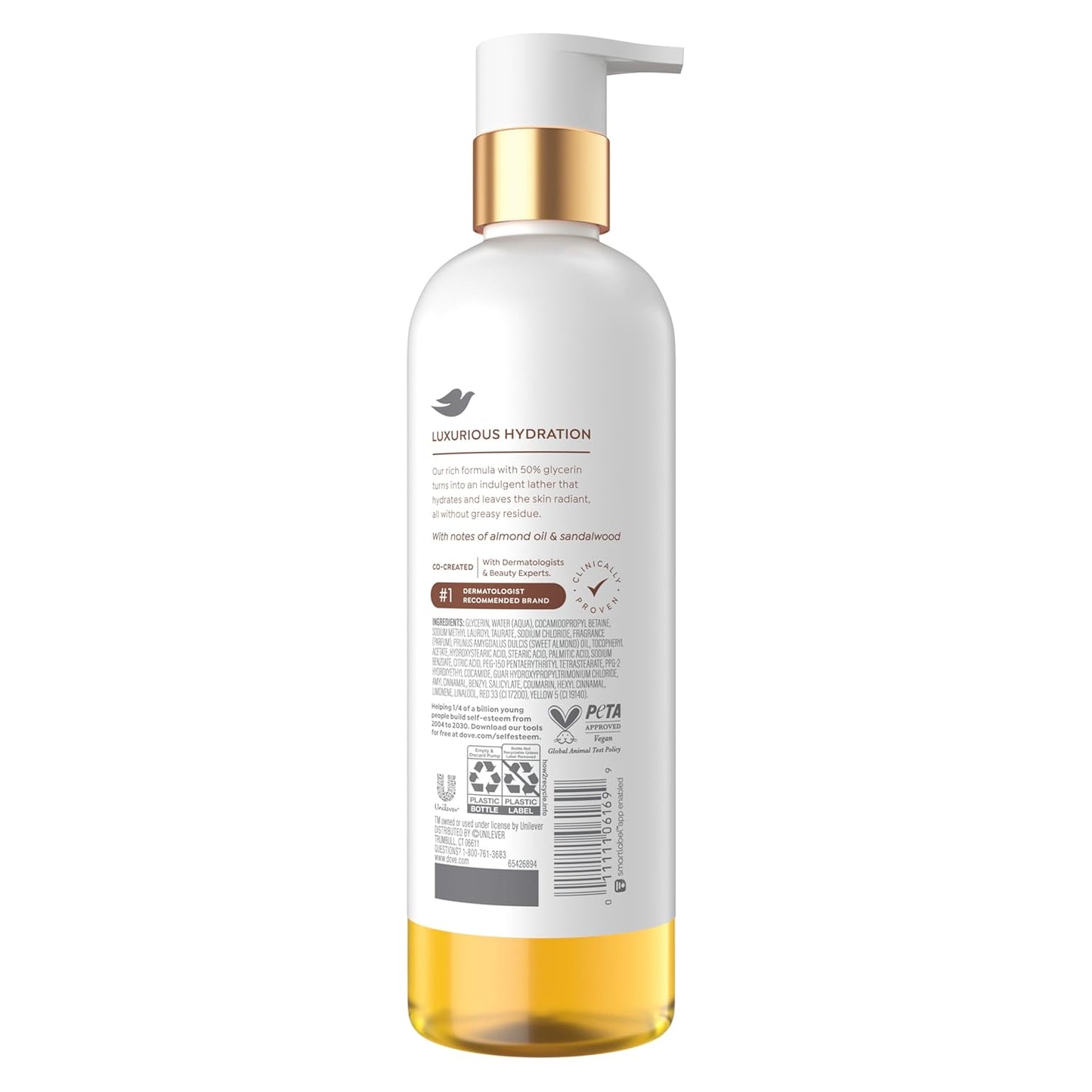 Dove Shower Oil Body Wash with Glycerin Serum, Almond Oil & Sandalwood, Hydrating & Soothing Cleanser for Dry Skin, 15.3 fl oz