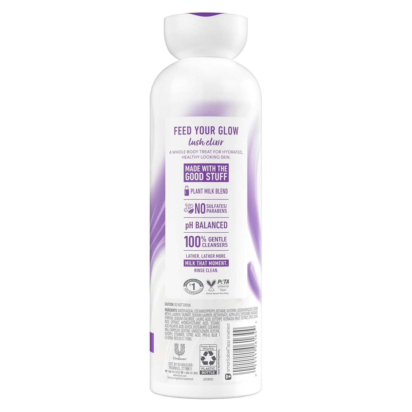 Dove Plant Milk Cleansing Body Wash Acai & Rice Milk For Women For Moisturized Skin 17.5 fl oz