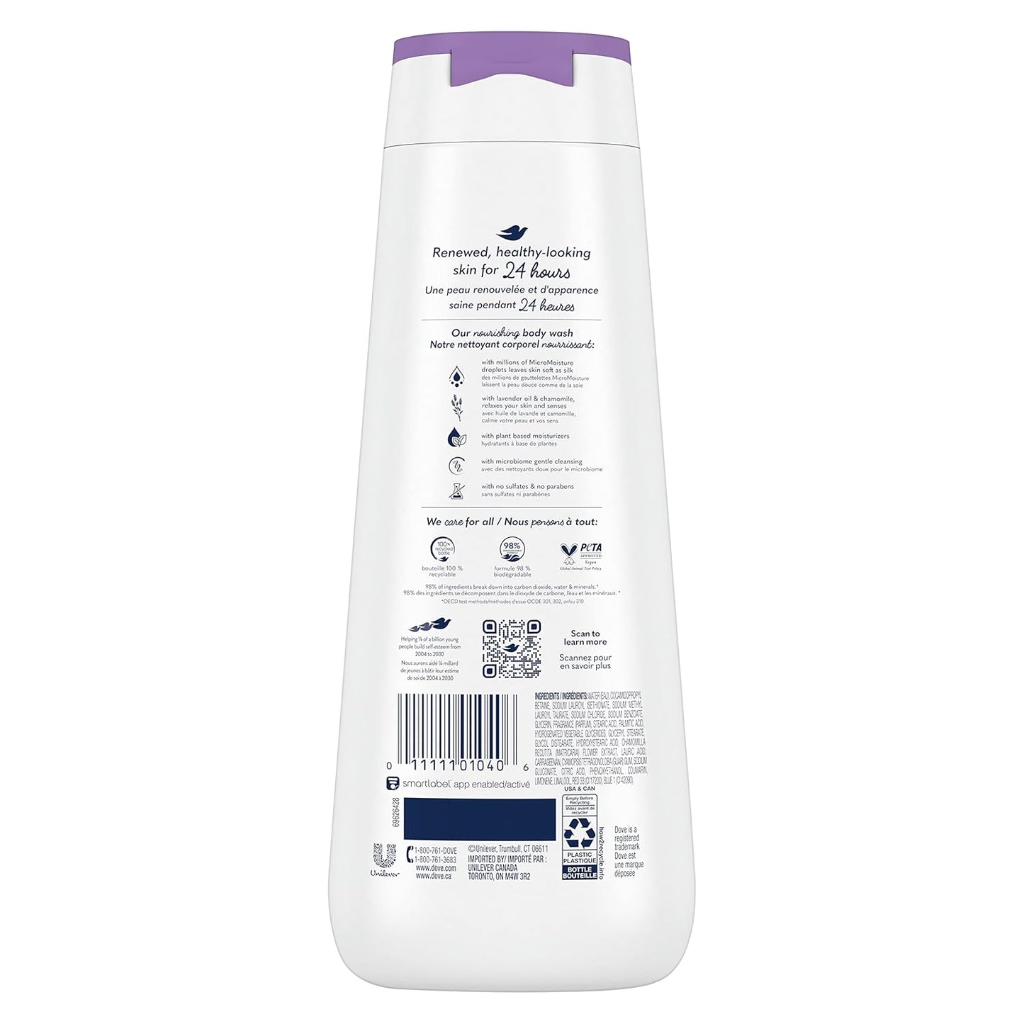 Dove Body Wash 4 Count Relaxing Lavender Oil & Chamomile for Renewed, Healthy-Looking Skin Gentle Skin Cleanser with 24hr Renewing MicroMoisture 20 oz