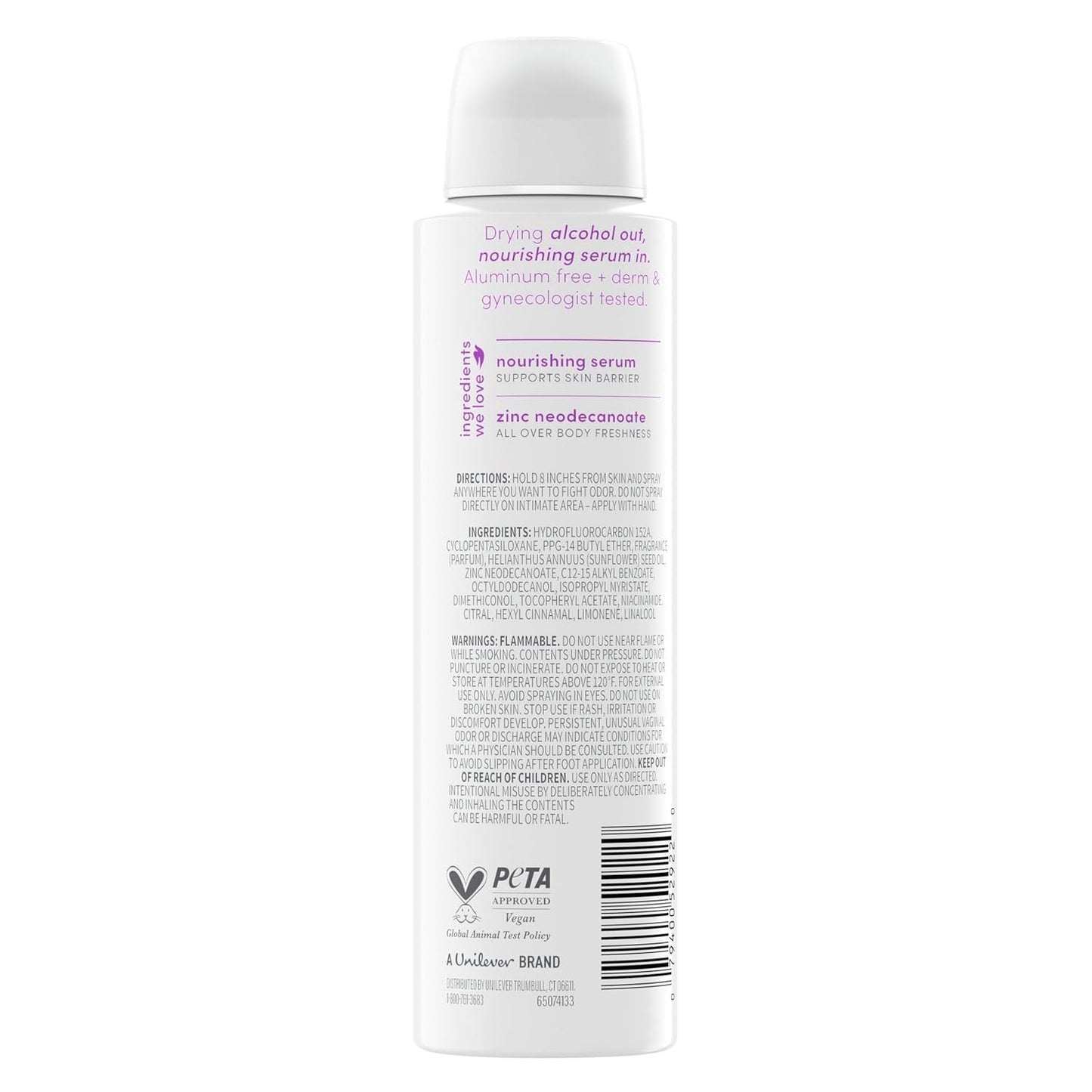 Dove Whole Body Deo Alcohol Free Deodorant Spray for Women 72-hour odor control Lavender Bloom 4 oz