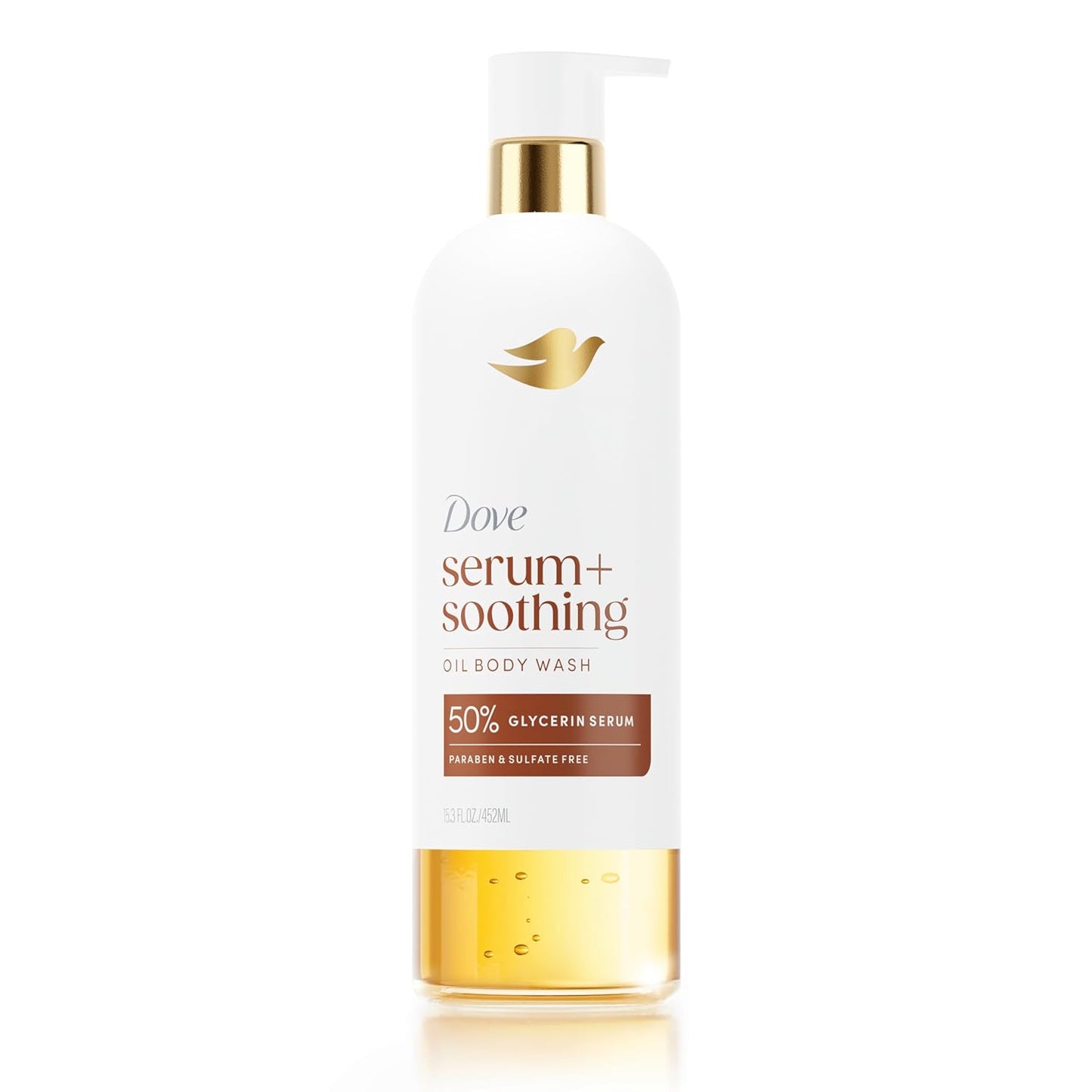 Dove Shower Oil Body Wash with Glycerin Serum, Almond Oil & Sandalwood, Hydrating & Soothing Cleanser for Dry Skin, 15.3 fl oz