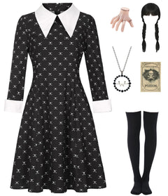Black Dress Halloween Costume - Women's Complete Outfit with Wig and Accessories