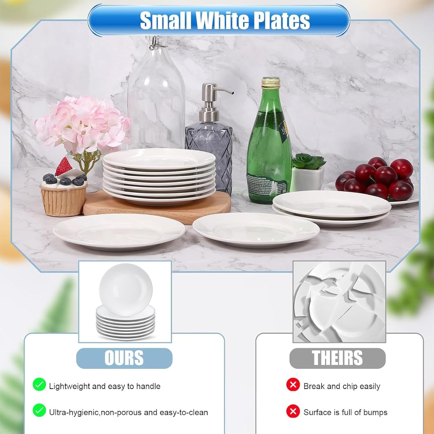 8 Pcs Porcelain Dessert Plates,6 inch White Appetizer Plates,Round Small White Plates,Small Plates for Appetizers,Ceramic Dessert Plate for Cake Snacks,Microwave Oven and Dishwasher Safe