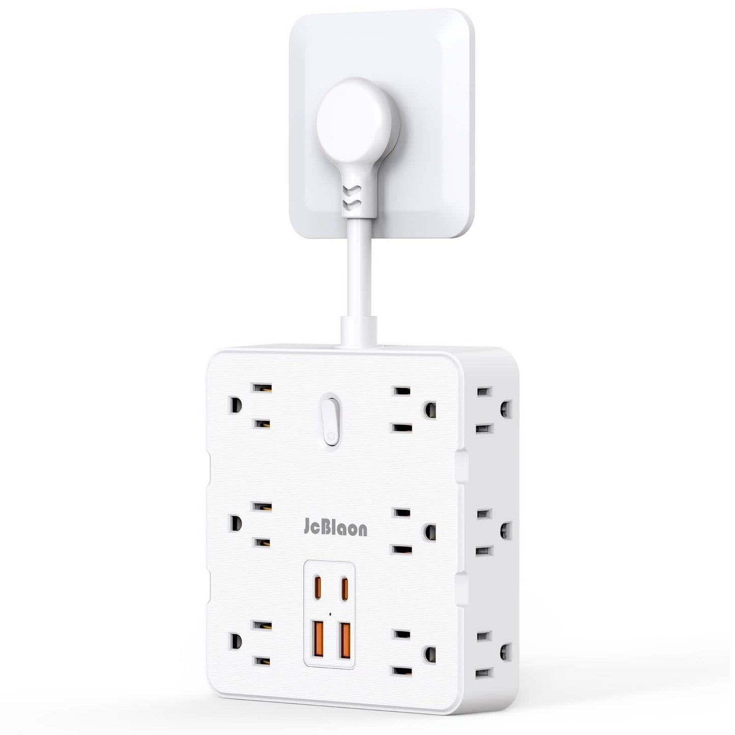 16-in-1 Power Strip – 12 AC Outlets & 4 USB Ports, White