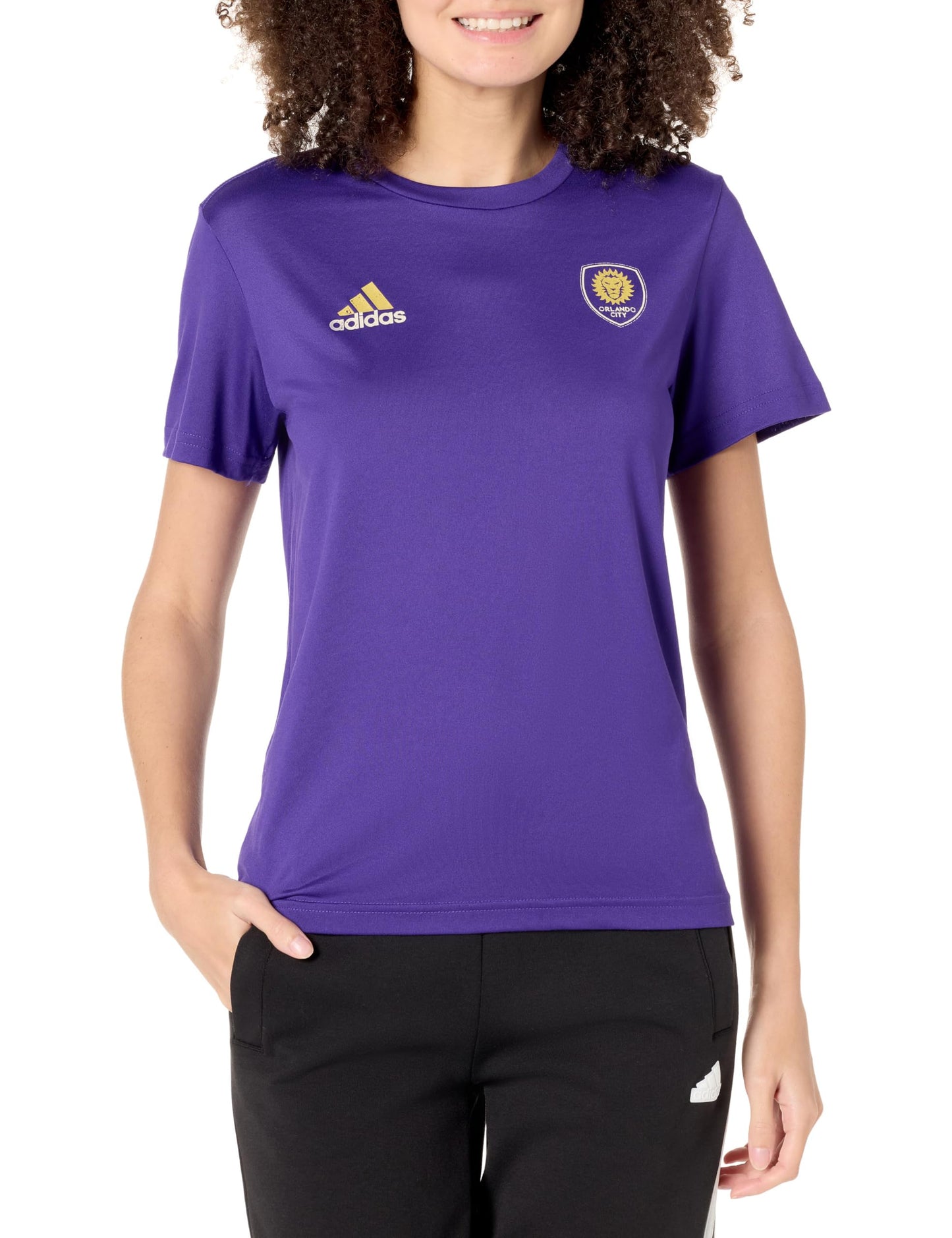 adidas Womens Size Short Sleeve Pre-Game T-Shirt Regal Purple/Orlando City Sc Medium Tall