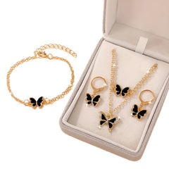 Temu's Best-Selling Double-Layer Stacked Oil-Dropping Butterfly Necklace, Fashionable And Simple Bracelet And Earrings Set Jewelry For Women