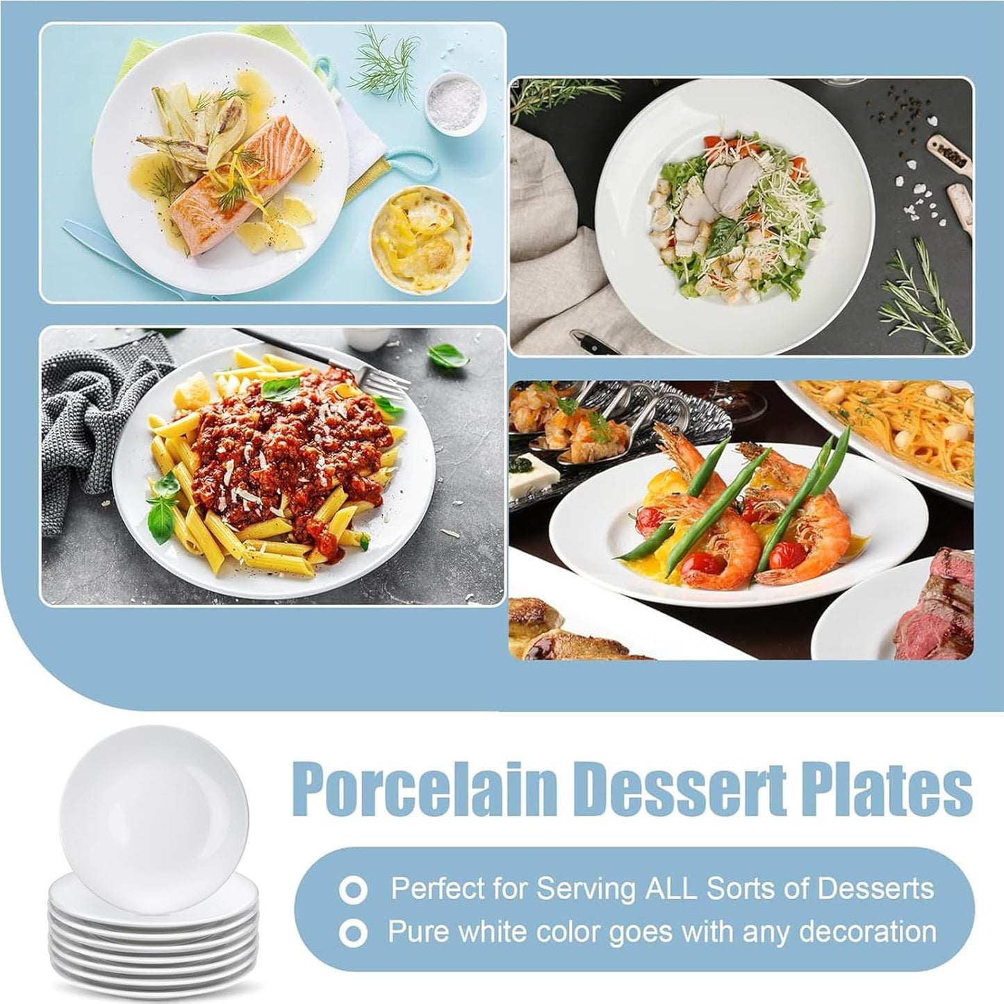 16 Pcs Porcelain Dessert Plates,6 inch White Appetizer Plates,Round Small White Plates,Small Plates for Appetizers,Ceramic Dessert Plate for Cake Snacks,Microwave Oven and Dishwasher Safe