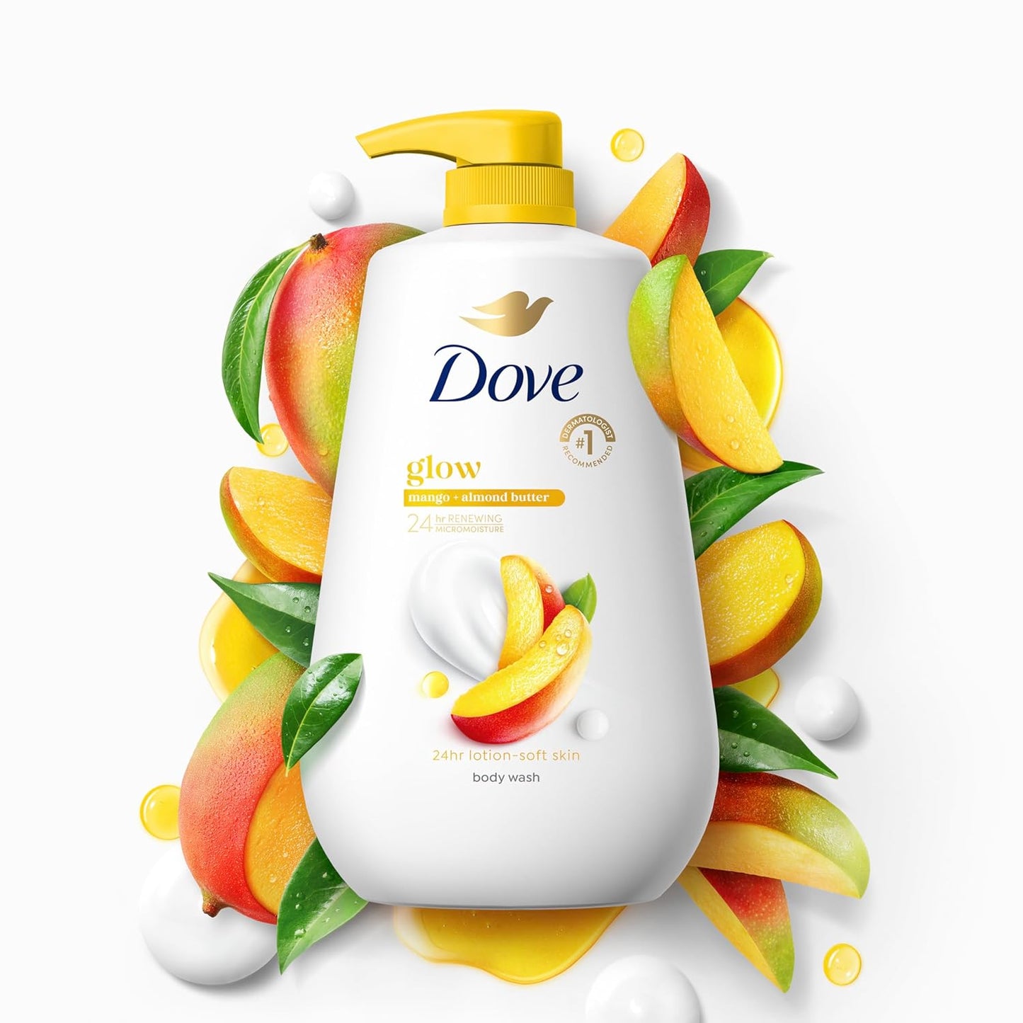 Dove Body Wash with Pump 3 Count Glowing Mango & Almond Butter for Renewed, Healthy-Looking Skin Gentle Skin Cleanser with 24hr Renewing MicroMoisture 30.6 oz