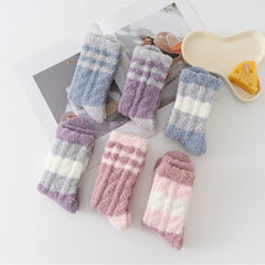 Striped Mid-calf Thickened Warm Coral Fleece Socks