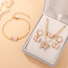 Temu's Best-Selling Double-Layer Stacked Oil-Dropping Butterfly Necklace, Fashionable And Simple Bracelet And Earrings Set Jewelry For Women