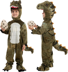 Realistic T-rex Costume Outfit Dinosaur Jumpsuit with Egg for Kids Toddler Halloween Dress-up Party