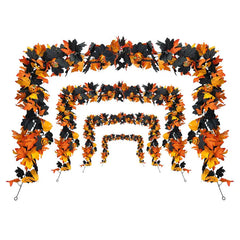 Halloween Artificial Maple Leaf Garland, Pumpkin Spider Fall Vine Decor, Spooky Hanging Garland For Front Door Mantel Wall, Halloween Party Holiday Decorations