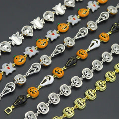 Gold Silver Halloween Ghost Pumpkin Charm Chain Bracelet,  Sku#A520