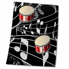 3dRose Florene Music - Red Drums On Music Notes - Towels (twl-38199)
