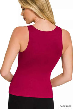 Cabernet Premium Rayon Double Layered Round Neck Tank Top by Zenana