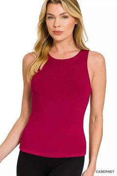 Cabernet Premium Rayon Double Layered Round Neck Tank Top by Zenana