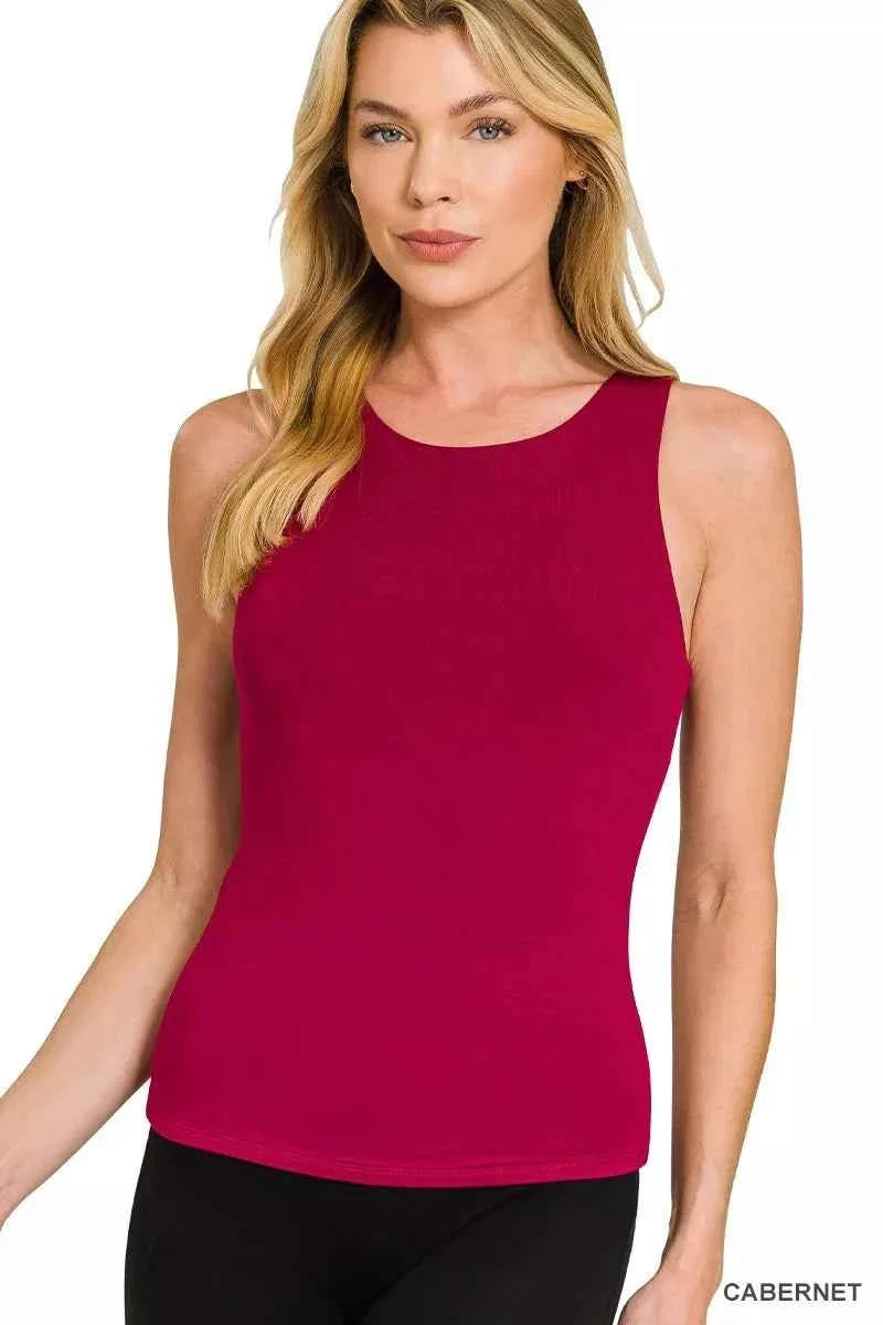 Cabernet Premium Rayon Double Layered Round Neck Tank Top by Zenana