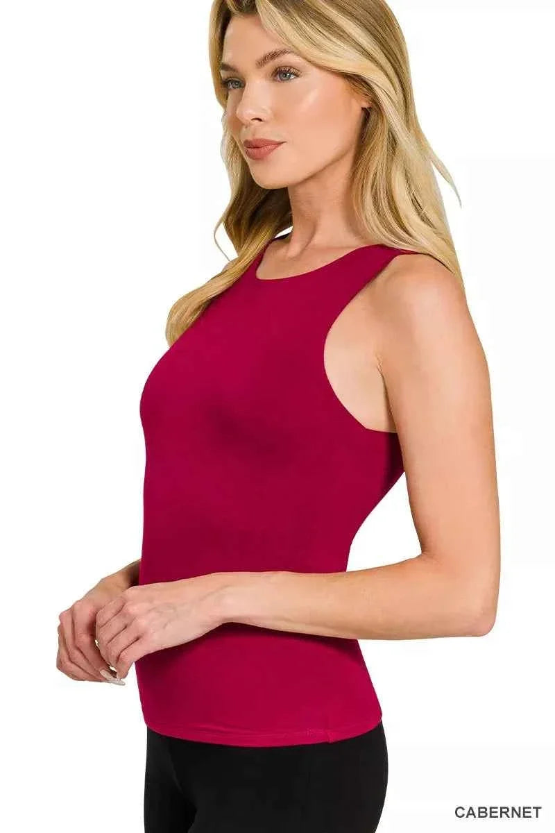 Cabernet Premium Rayon Double Layered Round Neck Tank Top by Zenana