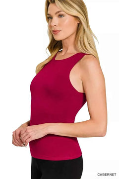 Cabernet Premium Rayon Double Layered Round Neck Tank Top by Zenana