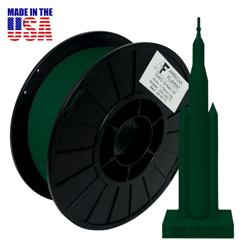 Dark Green AF PLA+ 3D Printer Filament, 1.75 mm Diameter Made in the USA!