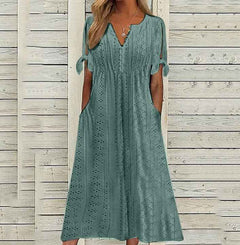 Women's Dress V-Neck Hollow Out Lace Long Dress Women