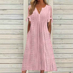 Women's Dress V-Neck Hollow Out Lace Long Dress Women