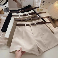 Vintage-Inspired Solid High-Waist A-Line Shorts