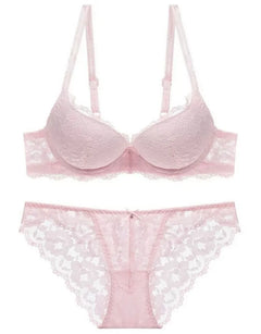Hollow Lace Floral Sexy lingerie set Bow Padded Push Up women's bra Suitable for Small Busts sexy bras and panties