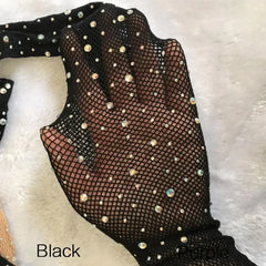 New Fashion Shiny Glitter Fishnet Tights Stockings for Women Girl Trendy Hot-drilled Thin Small Mesh Pantyhose Acrylic Stockings