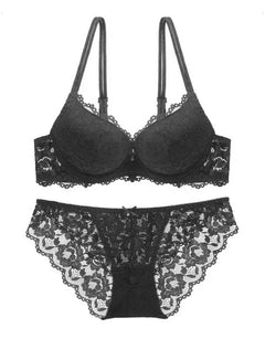 Hollow Lace Floral Sexy lingerie set Bow Padded Push Up women's bra Suitable for Small Busts sexy bras and panties