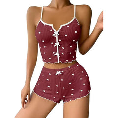 Women's Pajamas Set Sleepwear 2 PCS Short Tank Tops And Shorts S M L White Ventilate Soft Casual Love Printing